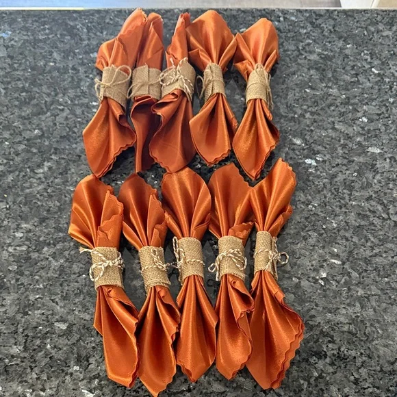 Set of 10 Fall Burnt orange With burlap custom made napkin setting/ set of 10 - Picture 1 of 4